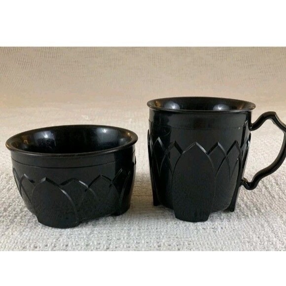 Fenwick by Dinex Carlisle Black Plasticware 8 Pieces 4 Bowls 4 Mugs Vintage NOS - Picture 1 of 6